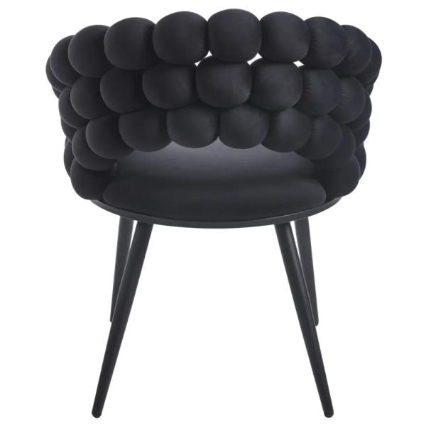 KRZESŁO Z KULKAMI DO JADALNI NOVA CZARNE VELVET NA CZARNYCH NOGACH - TYŁ